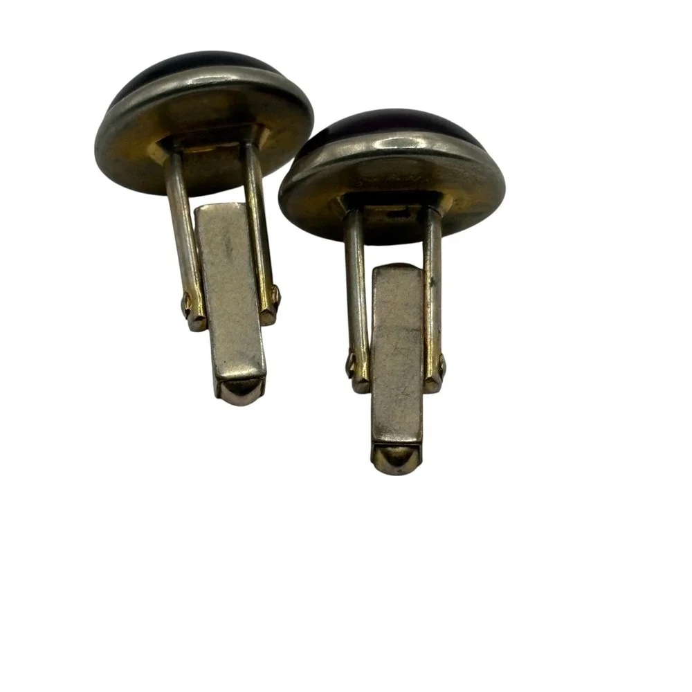 Swank Round Cufflinks Red Dark Red Gold Tone Lucite Acrylic Men's Retro Signed‎